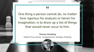 Quote by Thomas Schelling - "One thing a person cannot do, no matter how rigorous his analysis or heroic his imagination, is to draw up a list of things that would never occur to him."